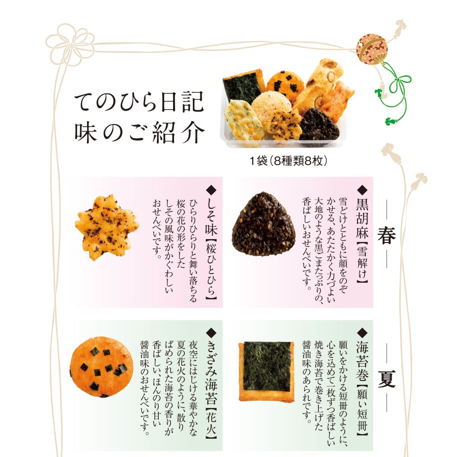 てのひら日記 化粧箱 | もち吉 あられ・おせんべい・おかき・和菓子のお店