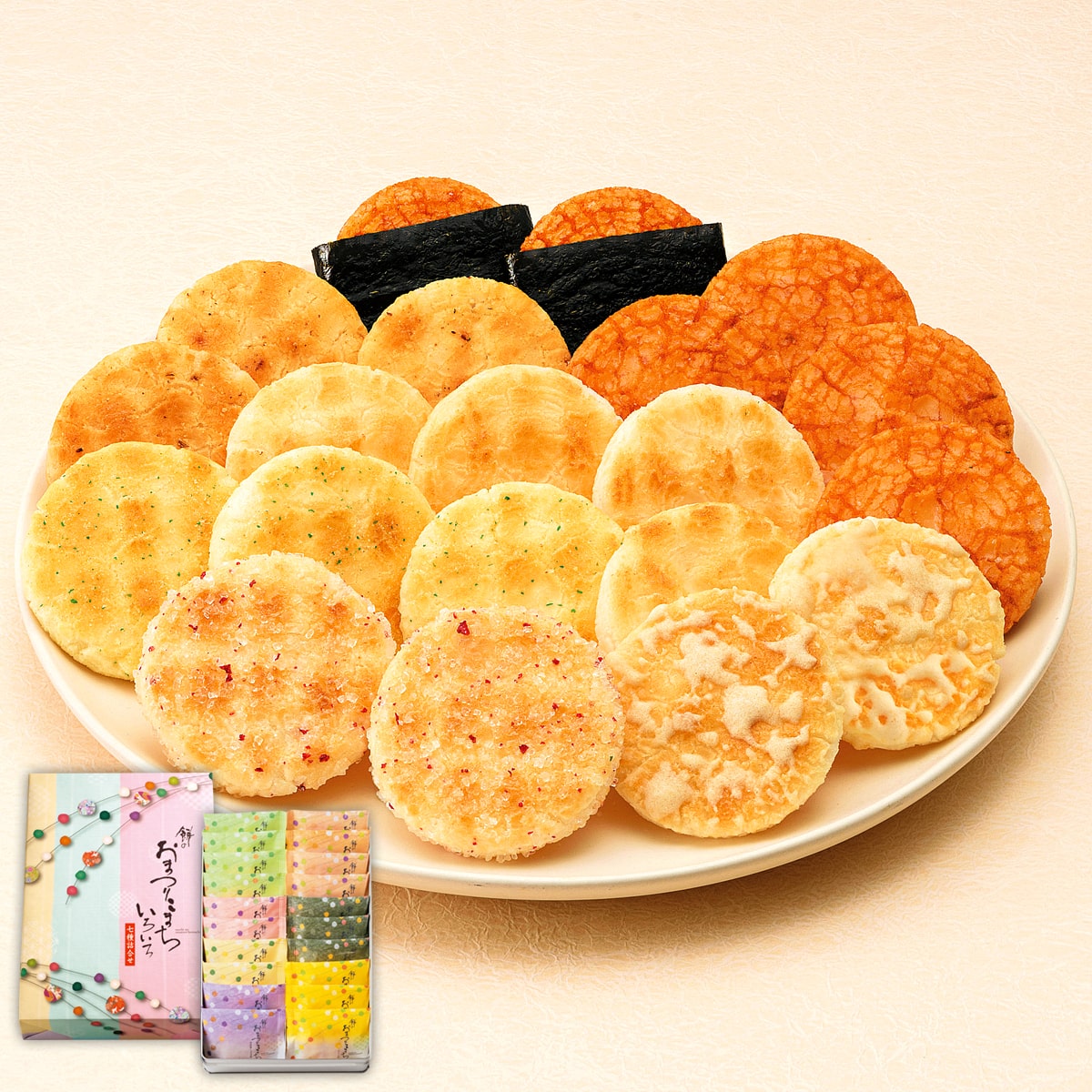 餅のおまつりこまちいろいろ 六分缶 | もち吉 あられ・おせんべい・おかき・和菓子のお店